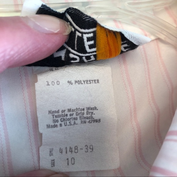 VINTAGE 70s Dress White Pink Stripes Bow Tie Belted size 10 - Picture 14 of 16